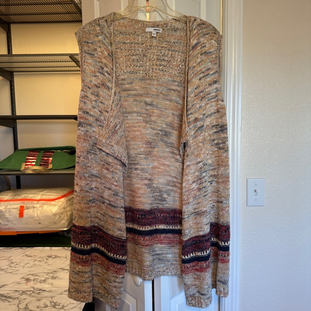 Sonoma Multicolor Front Open Sleeveless Knit Cardigan